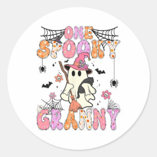 Pegatina Redonda Groovy One Spooky Granny Retro Halloween Cute Ghos