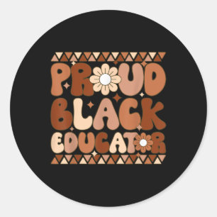 Pegatina Redonda Groovy Orgulloso Educador Negro Africano-Estadouni