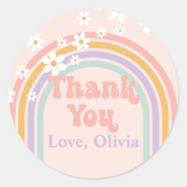 Pegatina Redonda Groovy Pastel Arcoiris Gracias