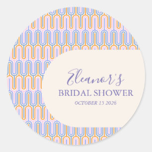 Pegatina Redonda Groovy Pastel Line Periwinkle Bridal Shower Person