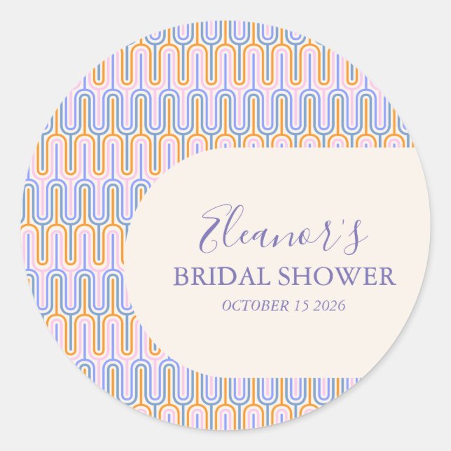 Pegatina Redonda Groovy Pastel Line Periwinkle Bridal Shower Person (Anverso)