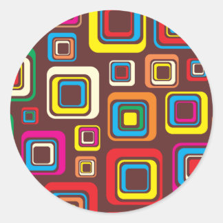Pegatina Redonda Groovy Patrón de mosaico de los años 70 cuadrado e