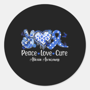 Pegatina Redonda Groovy Peace Love Cure Blue Ribbon Ataxia Awarenes