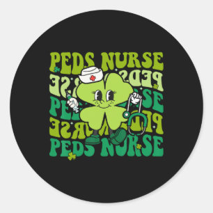 Pegatina Redonda Groovy Peds Enfermera Graciosa Día de St Patricks