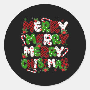 Pegatina Redonda Groovy Plaid Merry Christmas Xmas Family Hens Muje