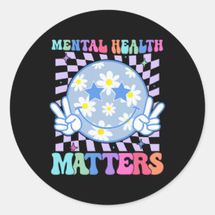 Pegatina Redonda Groovy Problemas de Salud Mental Sonrisa de autism