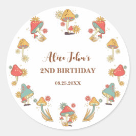 Pegatina Redonda Groovy Psychedelic Mushroom Kids Cumpleaños