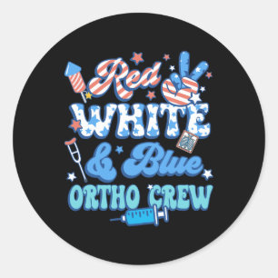 Pegatina Redonda Groovy Red White Blue Ortho Crew Ortho Nurse 4O