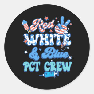Pegatina Redonda Groovy Red White Blue Pct Crew 4 De Julio