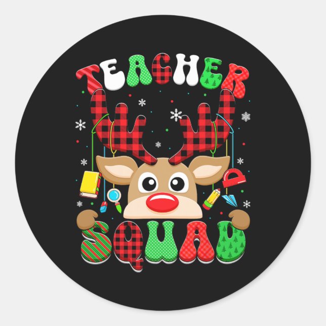 Pegatina Redonda Groovy Reindeer Teacher Squad Christmas Xmas Mens  (Anverso)