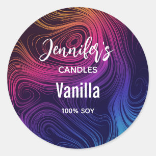 Pegatina Redonda Groovy Resumen de Swirls y Circle Candle Business