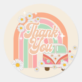 Pegatina Redonda GROOVY Retro 70's naranja rosado hippie Gracias