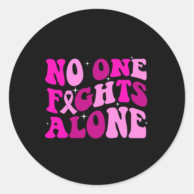 Pegatina Redonda Groovy Retro Concienciación sobre el cáncer de mam (Anverso)