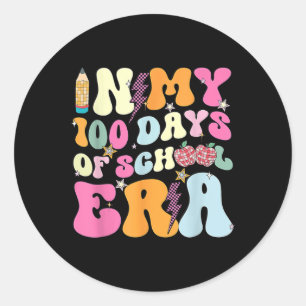 Pegatina Redonda Groovy Retro En Mis 100 Días De Escuela