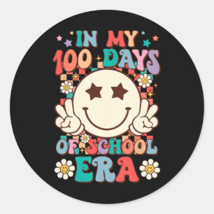 Pegatina Redonda Groovy Retro En Mis 100 Días De Escuela