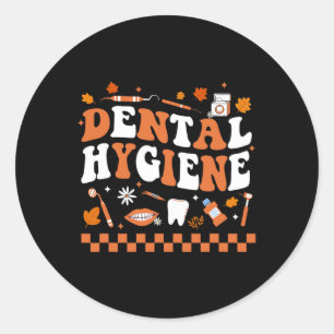 Pegatina Redonda Groovy Retro Higiene Dental Higienista Dentista Ca