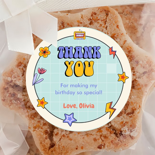 Pegatina Redonda Groovy Retro Hippie Gracias Fiesta de Cumpleaños (Subido por el creador)