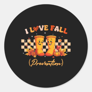 Pegatina Redonda Groovy Retro I Love Fall (prevención) Enfermera de
