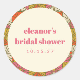 Pegatina Redonda Groovy Retro Naranja Botánica Despedida de Soltera