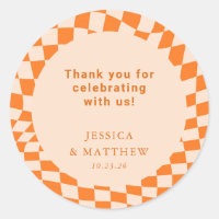 Groovy Retro Naranja Cheque Boda Personalizado Gra