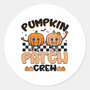 Pegatina Redonda Groovy Retro Pumpkin Patch Crew Squad Thankding