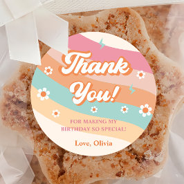 Pegatina Redonda Groovy Retro Rainbow Gracias fiesta de cumpleaños