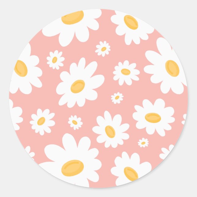 Pegatina Redonda Groovy Rubor Boho Daisy Floral Garden Pattern (Anverso)