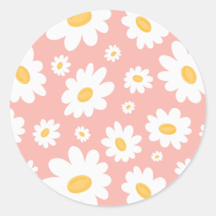 Pegatina Redonda Groovy Rubor Boho Daisy Floral Garden Pattern
