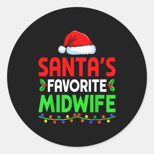 Pegatina Redonda Groovy Santa's Favorite Midwife Nurse Christmas Sa (Anverso)