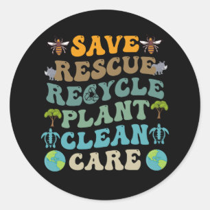 Pegatina Redonda Groovy Save Bees Rescue Animals Recycle Earth Day