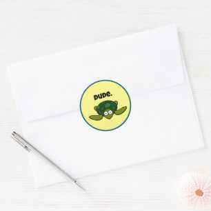 Pegatina Redonda Groovy Sea Turtle Personalizado, Funny Ocean "Dude