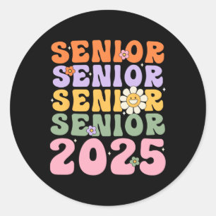 Pegatina Redonda Groovy Senior 2025 Cl De 2025 Ck A Graduado Escola