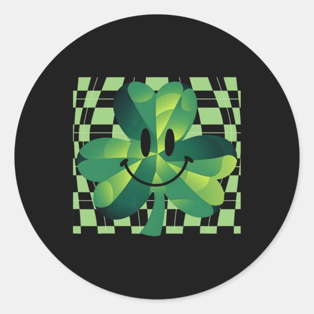 Pegatina Redonda Groovy Shamrock Smile Face St Patricks Day (Anverso)