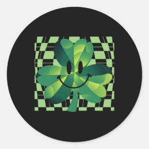 Pegatina Redonda Groovy Shamrock Smile Face St Patricks Day