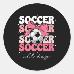 Pegatina Redonda Groovy Soccer Coquette Lazo Chicas Mujeres Fútbol