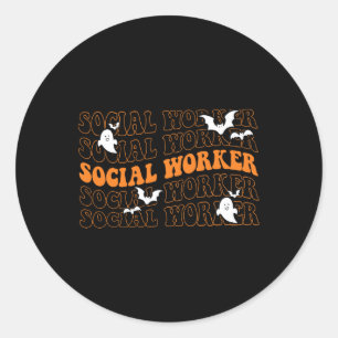 Pegatina Redonda Groovy Social Worker Ghost Halloween School Social