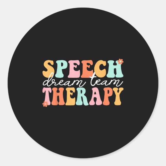 Pegatina Redonda Groovy Speech Therapy Team Therast Speech Language (Anverso)