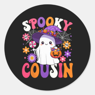 Pegatina Redonda Groovy Spooky Cousin Halloween Ghost Pumpkin Hallo