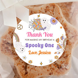 Pegatina Redonda Groovy Spooky Halloween Cute Fiesta de cumpleaños