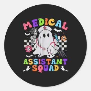 Pegatina Redonda Groovy Spooky Medical Istant Squad Cute Halloween