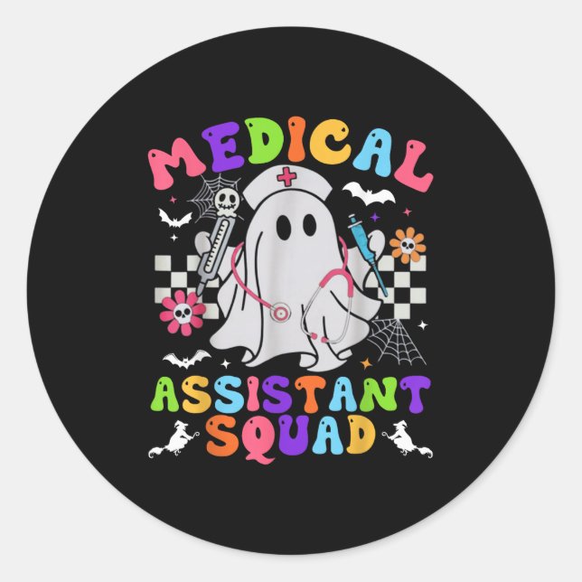 Pegatina Redonda Groovy Spooky Medical Istant Squad Cute Halloween (Anverso)