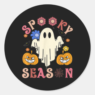 Pegatina Redonda Groovy Spooky Season Cute Ghost Pumpkin Ha
