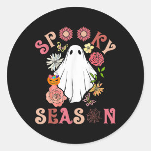 Pegatina Redonda Groovy Spooky Season Cute Ghost Pumpkin Ha
