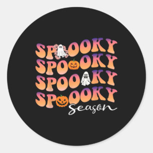 Pegatina Redonda Groovy Spooky Season lindo Pumpkin Halloween