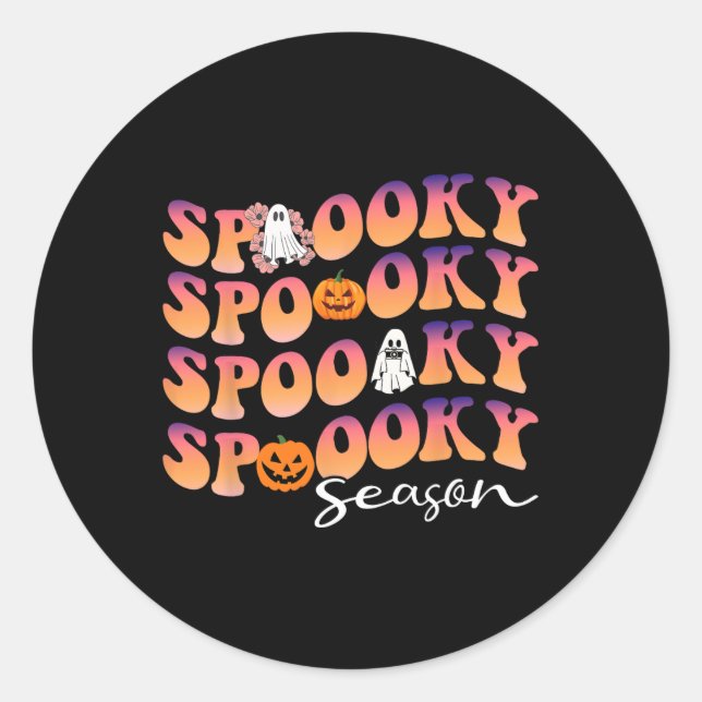 Pegatina Redonda Groovy Spooky Season lindo Pumpkin Halloween (Anverso)