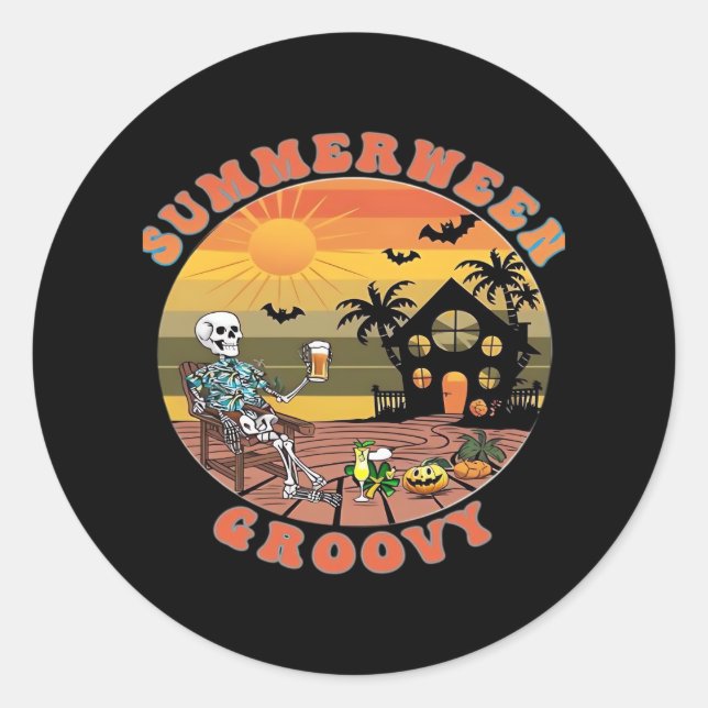 Pegatina Redonda Groovy Summerween Para Refrescar El Clásico (Anverso)