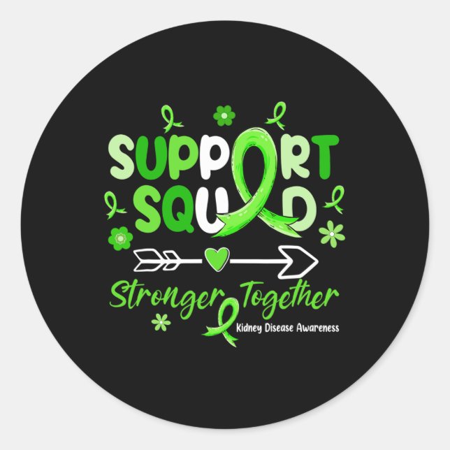 Pegatina Redonda Groovy Support Squad Green Ribbon Ridney Enfermeda (Anverso)