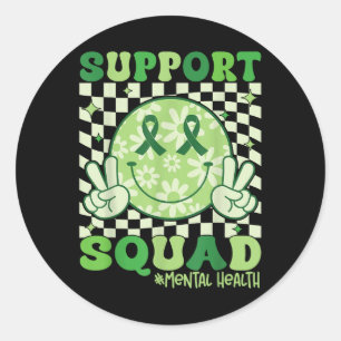 Pegatina Redonda Groovy Support Squad Mental Health Awareness Green