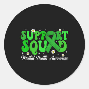 Pegatina Redonda Groovy Support Squad Mental Health Awareness Green