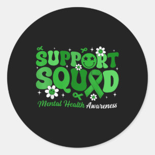 Pegatina Redonda Groovy Support Squad Mental Health Awareness Green